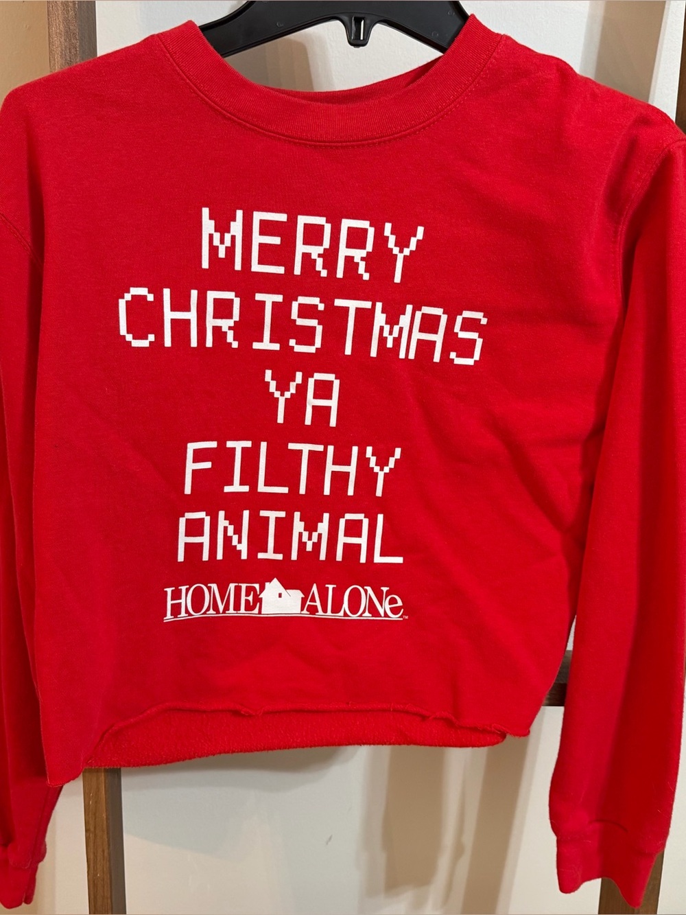 Cropped, Red Holiday Sweatshirt - "Merry Christmas Ya Filthy Animal"